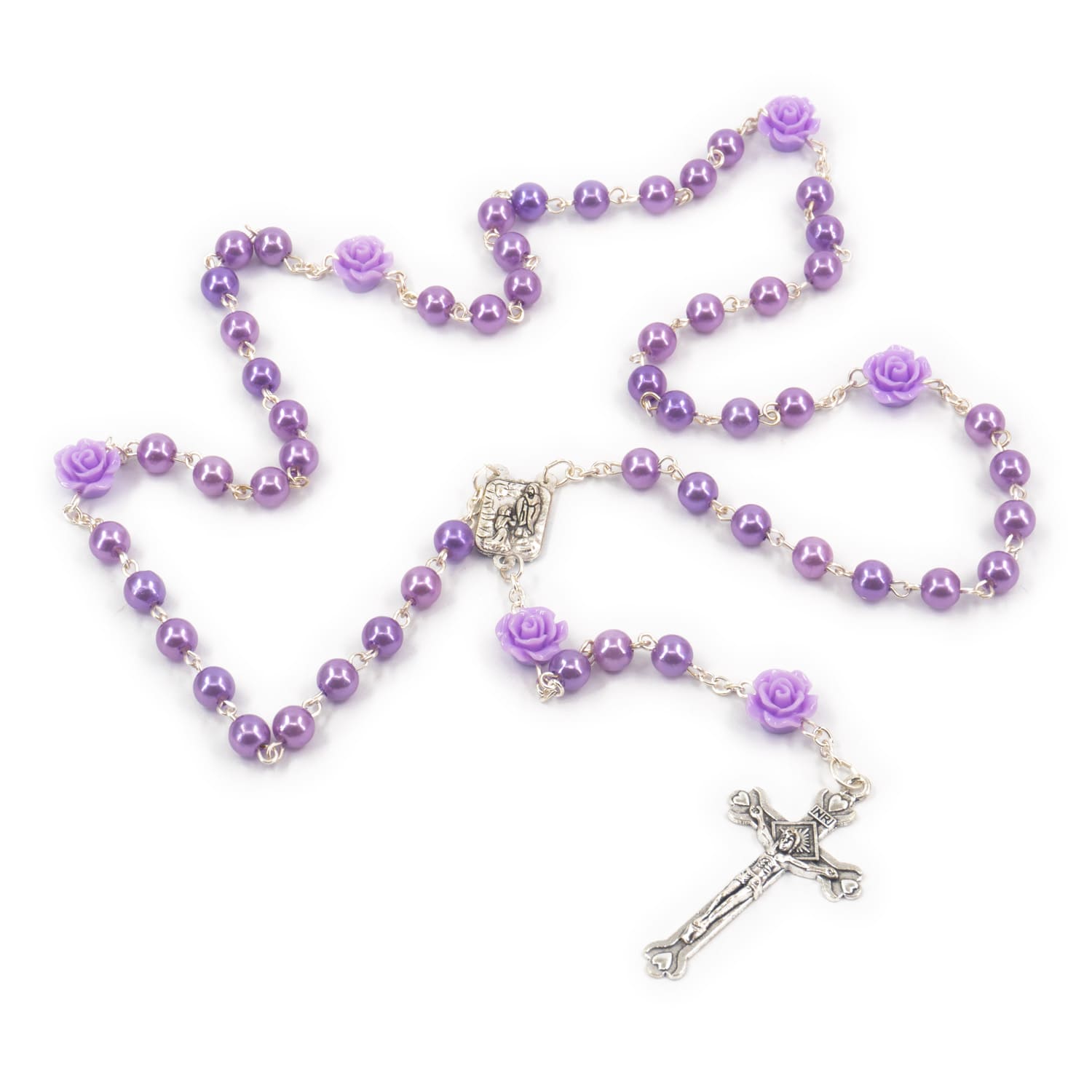 ROSARIO PLASTICO CON ROSA - VIOLETA